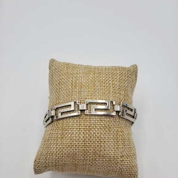 Sterling Silver Greek Key Meander Link Bracelet 7.75” – Classic Vintage Style - Picture 3 of 8